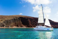 Santorini: Classic Catamaran Cruise + BBQ + Drinks + Transfers